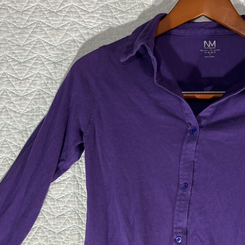 NM Luxury Essentials Cashmere Blend Purple Button-Down Long Sleeve Shirt - Picture 4 of 11